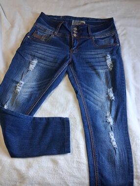 Push-up Colombian Jeans Ripped Dark Blue Skinny Jeans for Women